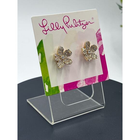 Lilly Pulitzer Beach Club Blooms Pave Flower Stud Gold Tone‎ Earrings New - Picture 8 of 8